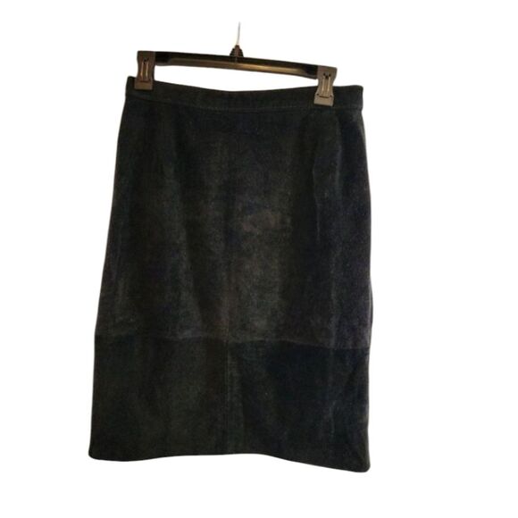VINTAGE COMINT BLACK SUEDE LEATHER SKIRT SIZE 13/14 BACK VENT GREAT CONDITION - Picture 1 of 12